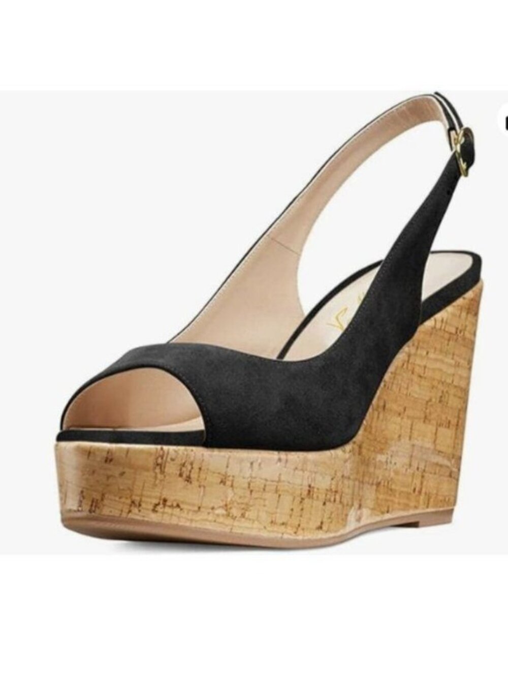 FOWT Women Peep Toe Slingback Platform Wedge Sandals High Heel Buckle Black